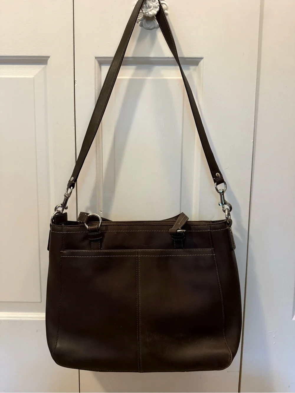Coach Dark Brown Leather Shoulder Bag with Turn-Lock